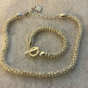 Anne Klein while and silver mini pearl and rhinestone necklace and bracelet